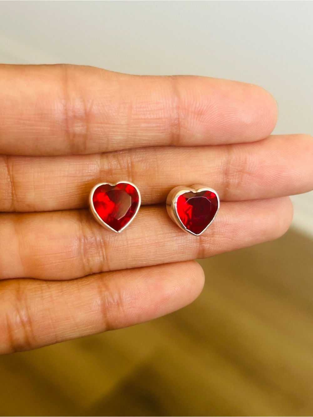 Taxco Mexico .925 Sterling Silver Red Heart Stud Earrings 1cm